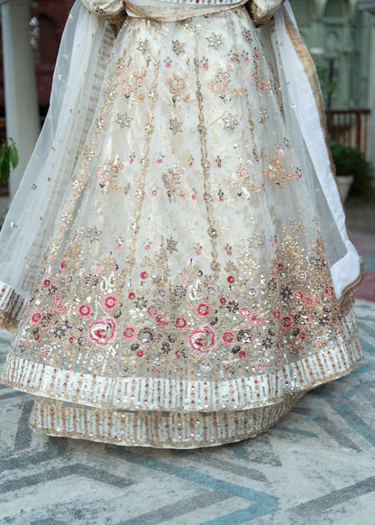Ivory Zari Dabka Work Chiffon Anarkali Online in Sri Lanka India Australia