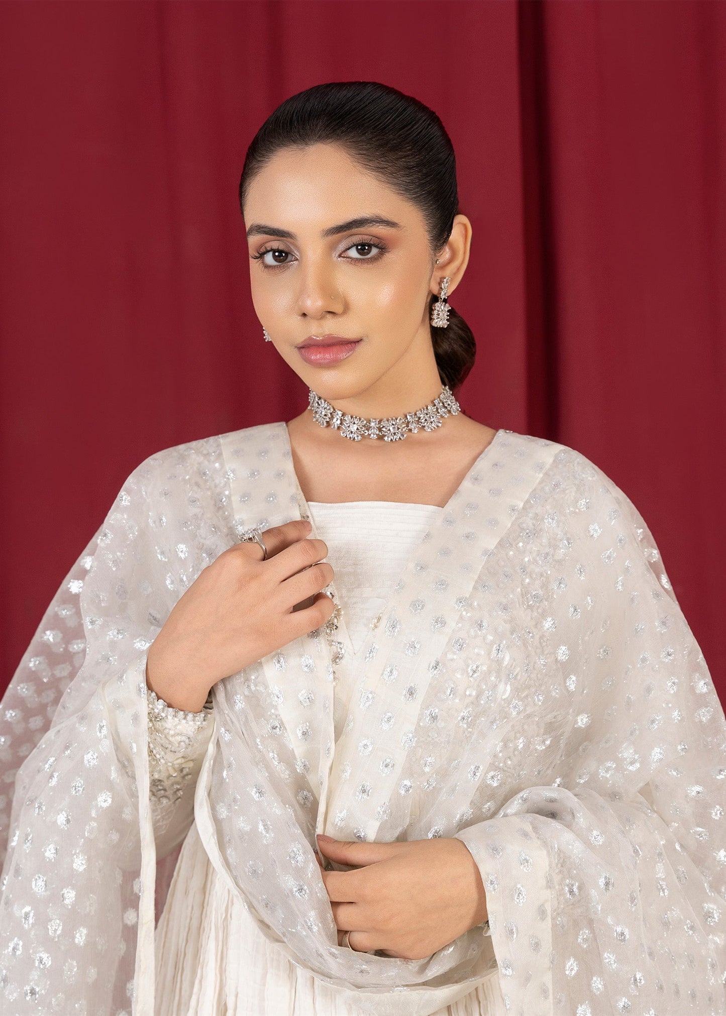 Ivory Zari Dupatta Pishwas Party Wear Online in Sri Lanka India Australia