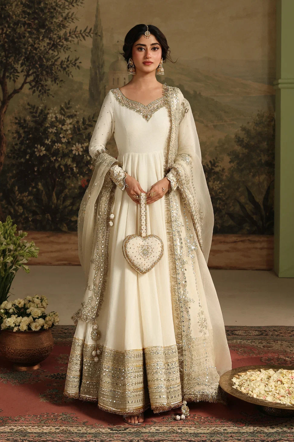 Ivory Raw Silk Anarkali Maxi with Panni Work