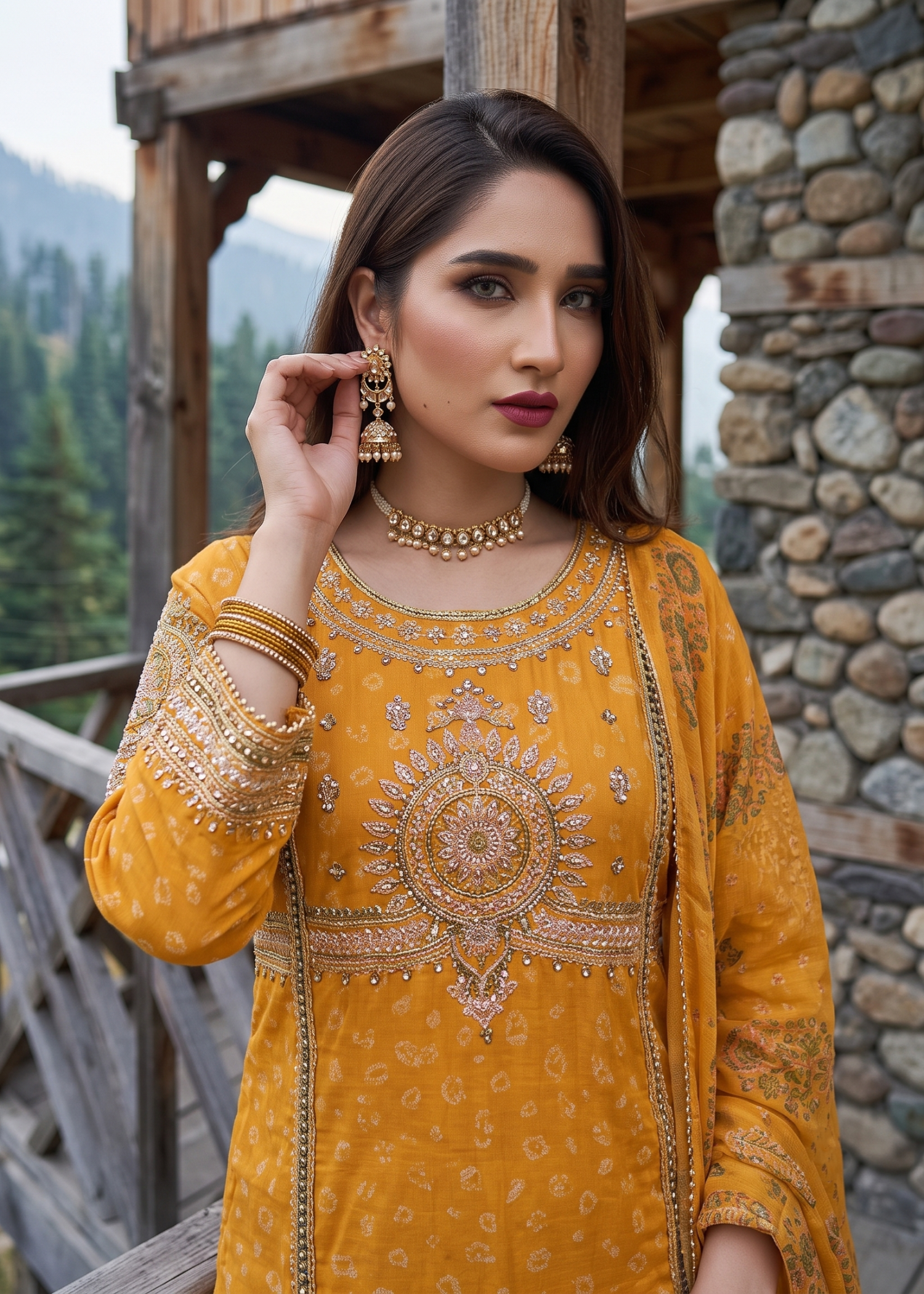 Jacquard Mustard Embroidered Partywear Salwar Kameez Online in Dubai DXB UAE Abudhabi Meena Bazaar