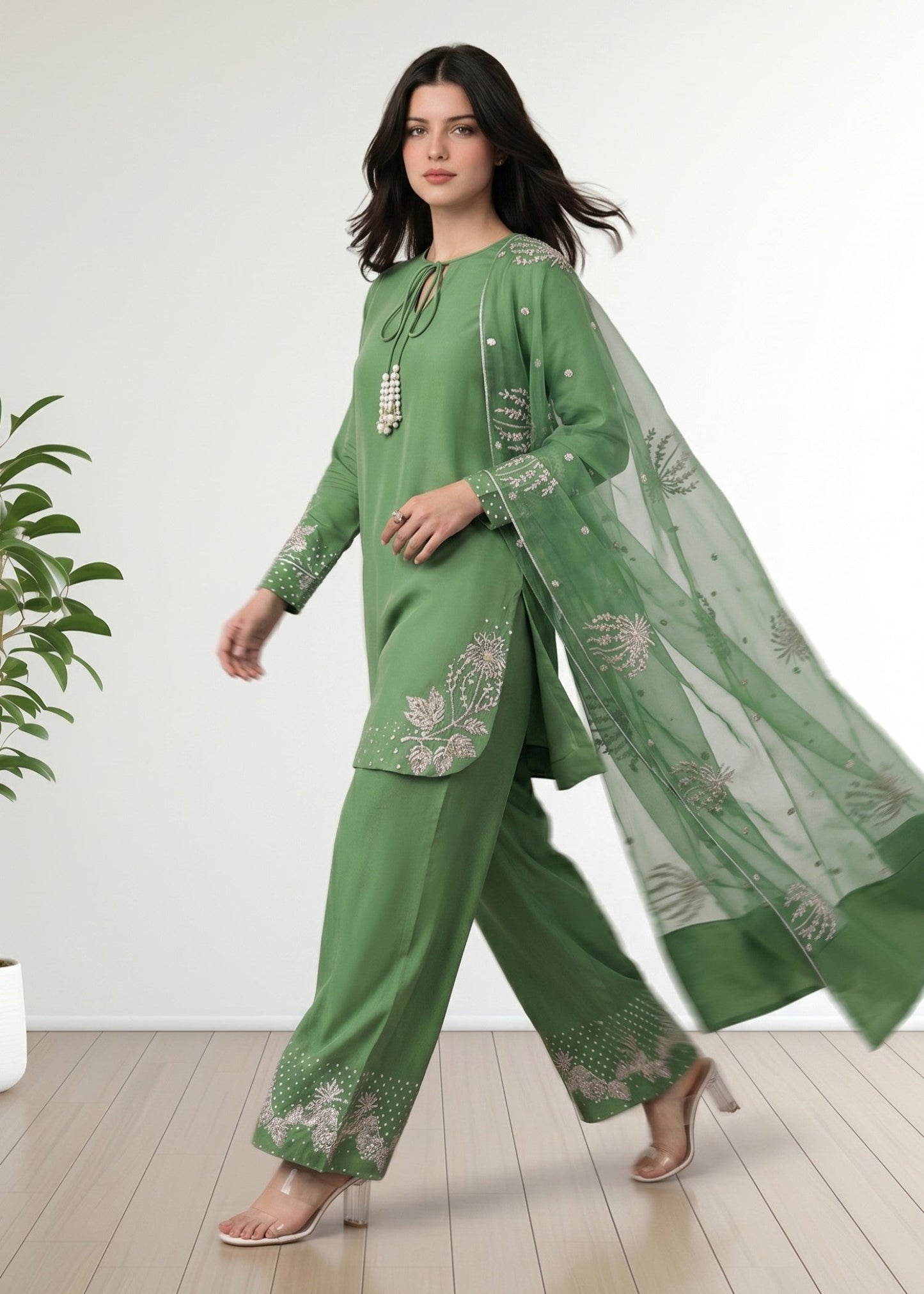 Jade Green Cotton Kurta Plazzo Set Online in Dubai DXB UAE Abudhabi Meena Bazaar
