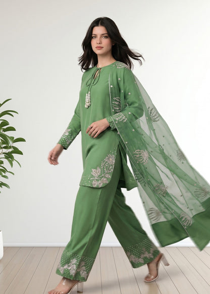 Jade Green Embroidered Khaddar 3 Piece Suit Online in Dubai DXB UAE Abudhabi Meena Bazaar