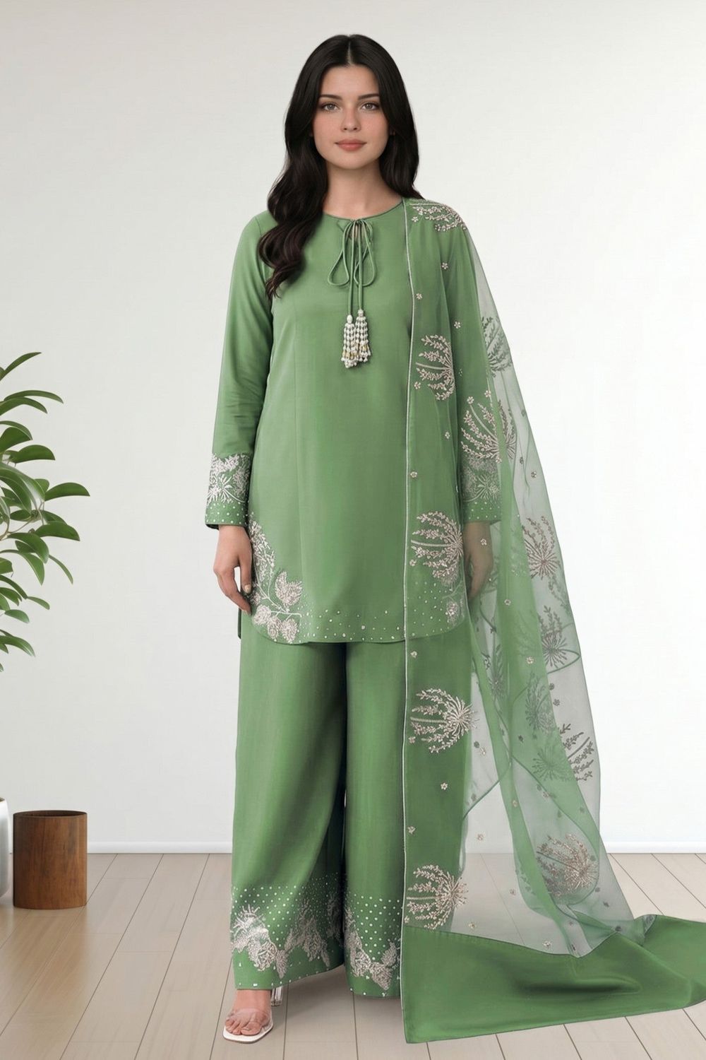 Jade Green Embroidered Khaddar Salwar Kameez Online in Dubai UAE Abudhabi Ajman Sharjah