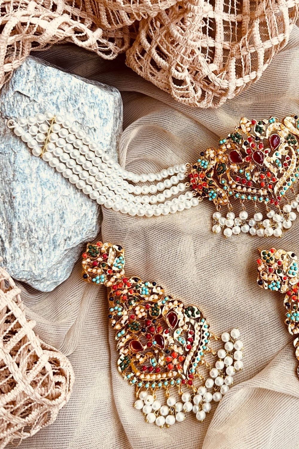 Jahanara Multi Choker 3 Piece Bridal Jewellery Set Online in Dubai UAE Abudhabi Ajman Sharjah