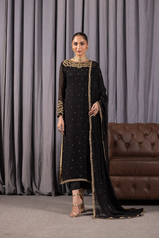 Jet Black Adda Work Bemberg Crinkle Chiffon Salwar Kameez Online in Dubai UAE Abudhabi Ajman Sharjah