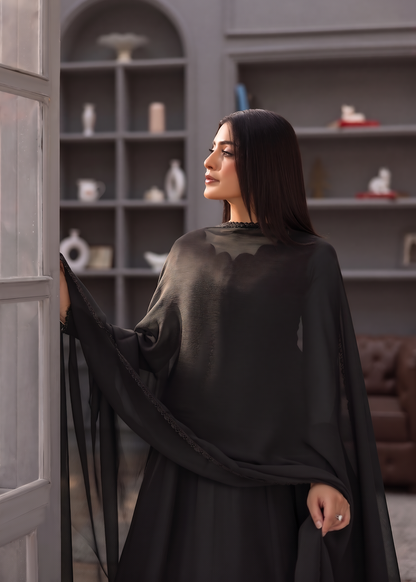 Jet Black Chiffon Festive Maxi Suit Online in Dubai DXB UAE Abudhabi Meena Bazaar