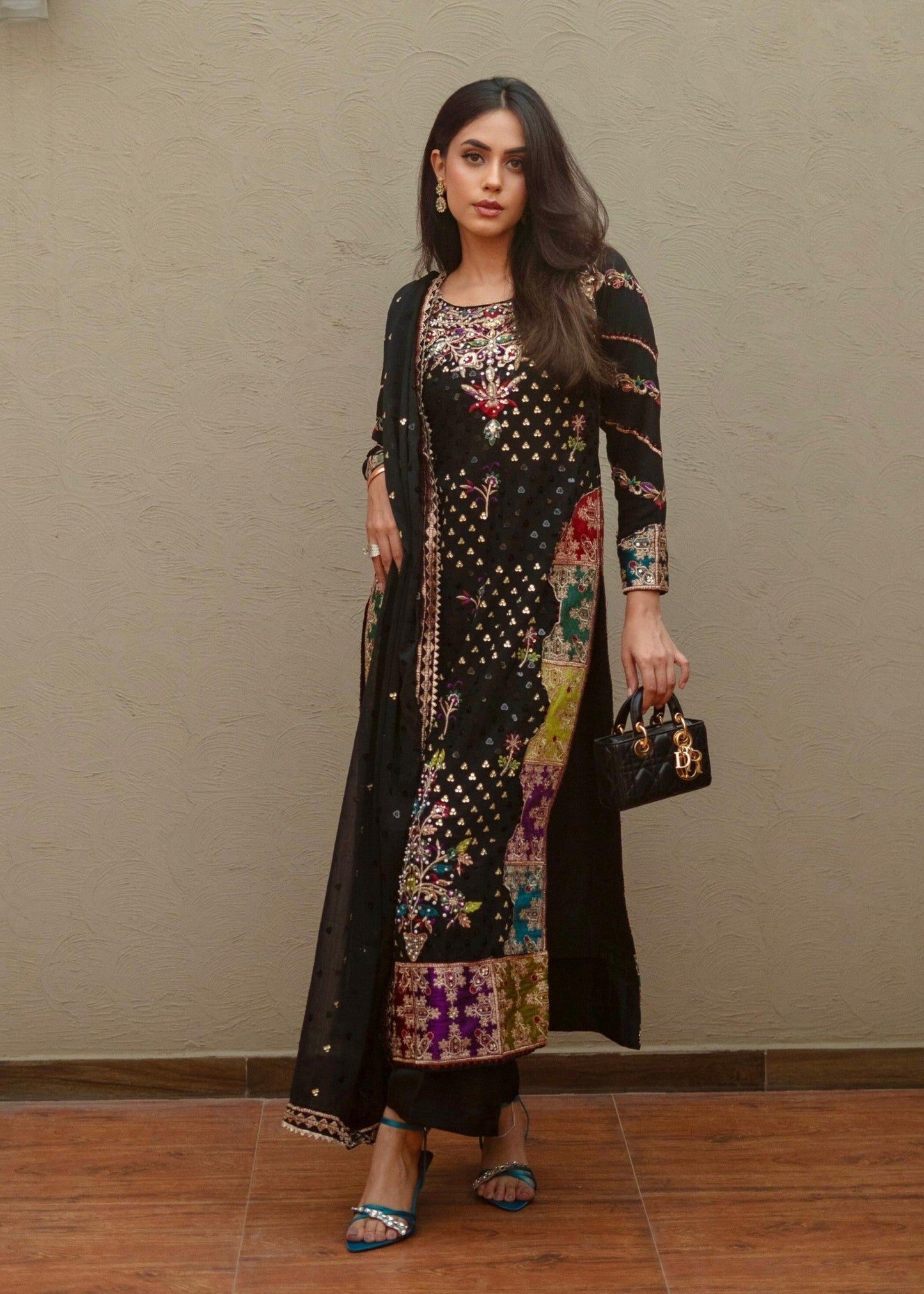 Jet Black Chiffon Party Wear Salwar Kameez Online in Dubai DXB UAE Abudhabi Meena Bazaar