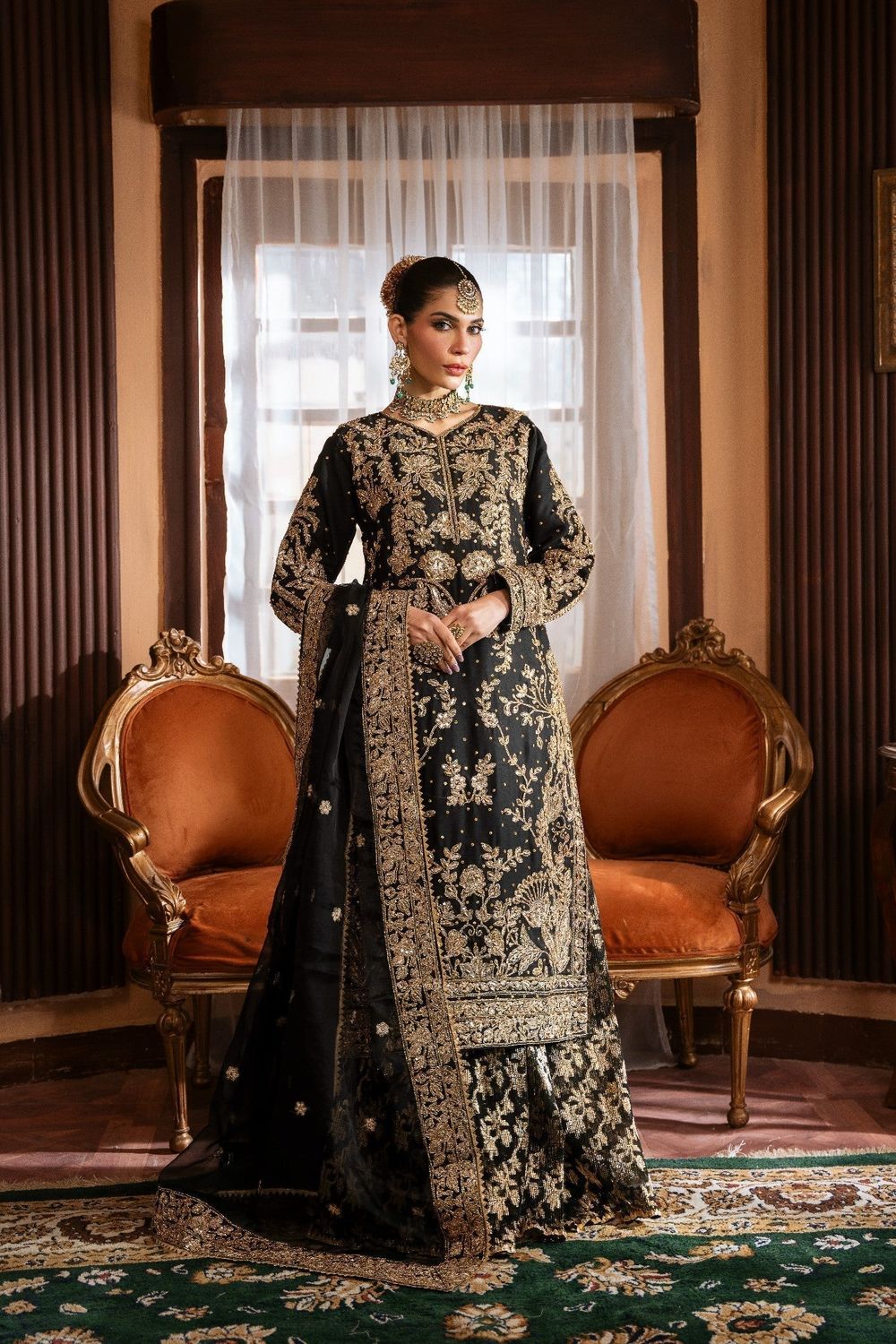 Jet Black Chiffon Wedding Lehenga Online in Dubai UAE Abudhabi Ajman Sharjah