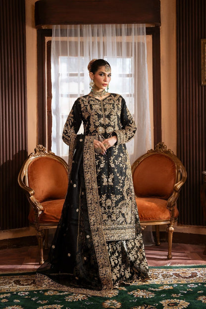 Jet Black Chiffon Wedding Lehenga Online in Dubai UAE Abudhabi Ajman Sharjah