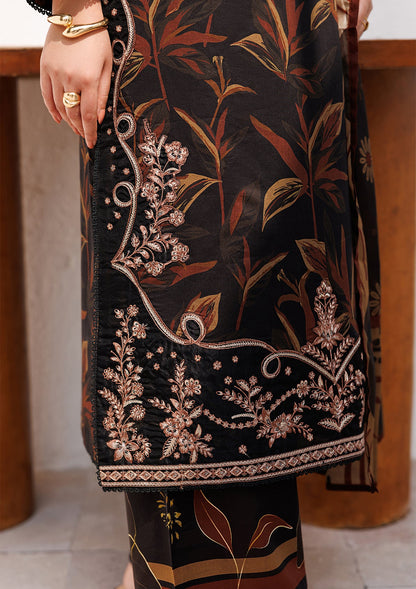 Jet Black Embroidered 3 Piece Lawn Suit Online in Dubai DXB UAE Abudhabi Meena Bazaar