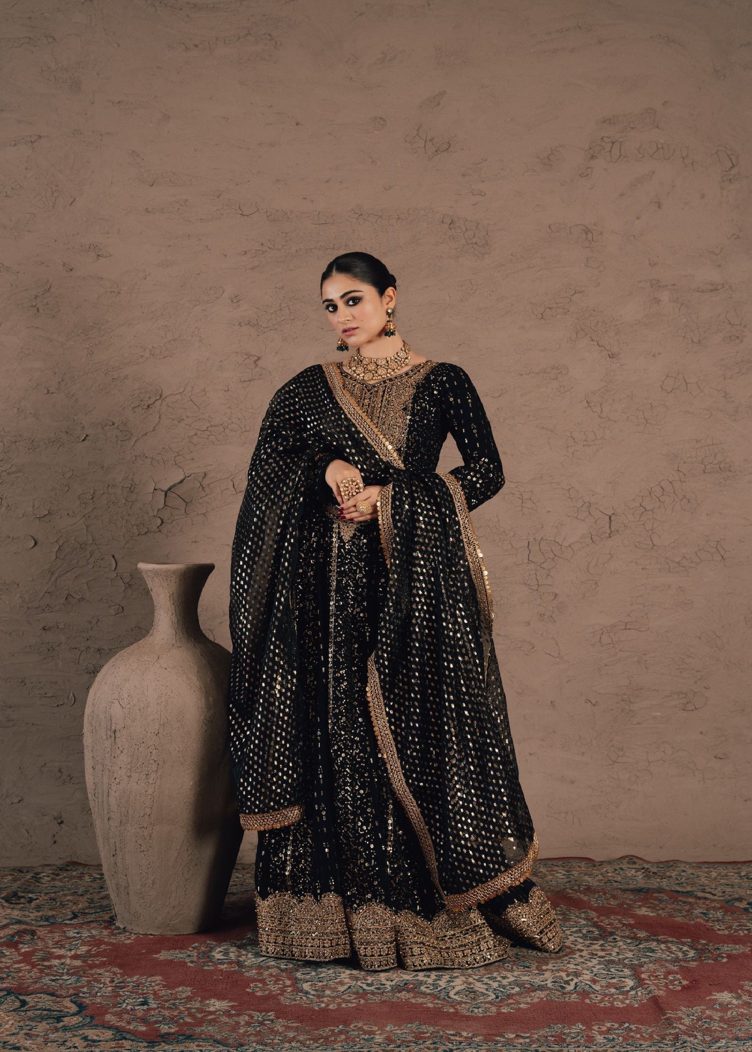 Jet Black Embroidered Chiffon Wedding Outfit Online in Dubai UAE Abudhabi Ajman Sharjah