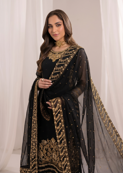 Jet Black Embroidered Kurta Set Online in Sri Lanka India Australia