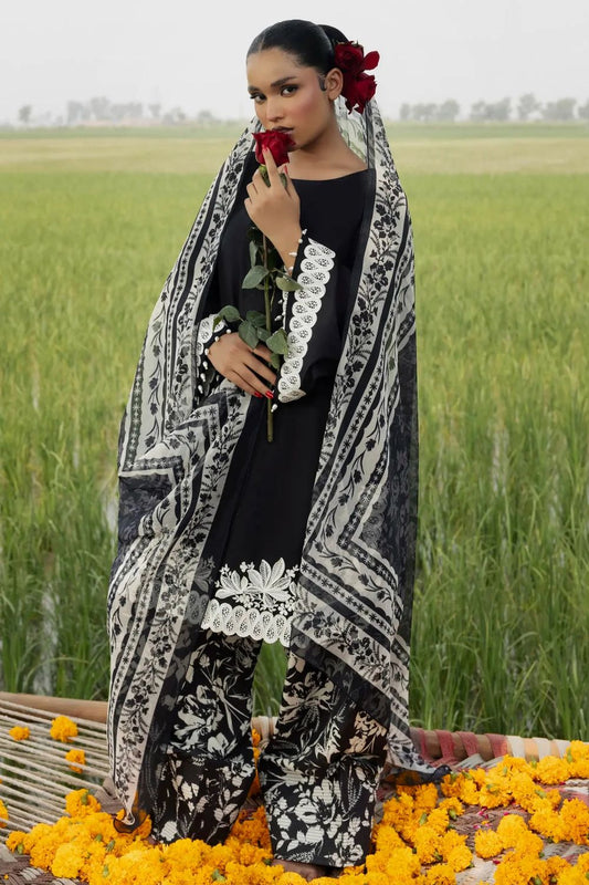 Jet Black Embroidered Lawn Farshi Shalwar Suit Online in Dubai UAE Abudhabi Ajman Sharjah