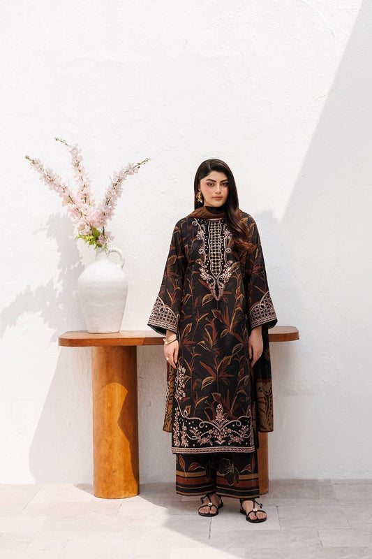Jet Black Embroidered Lawn Suit Online in Dubai UAE Abudhabi Ajman Sharjah
