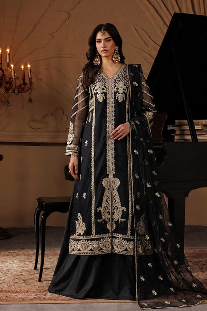 Jet Black Embroidered Net Sharara Online in Dubai UAE Abudhabi Ajman Sharjah
