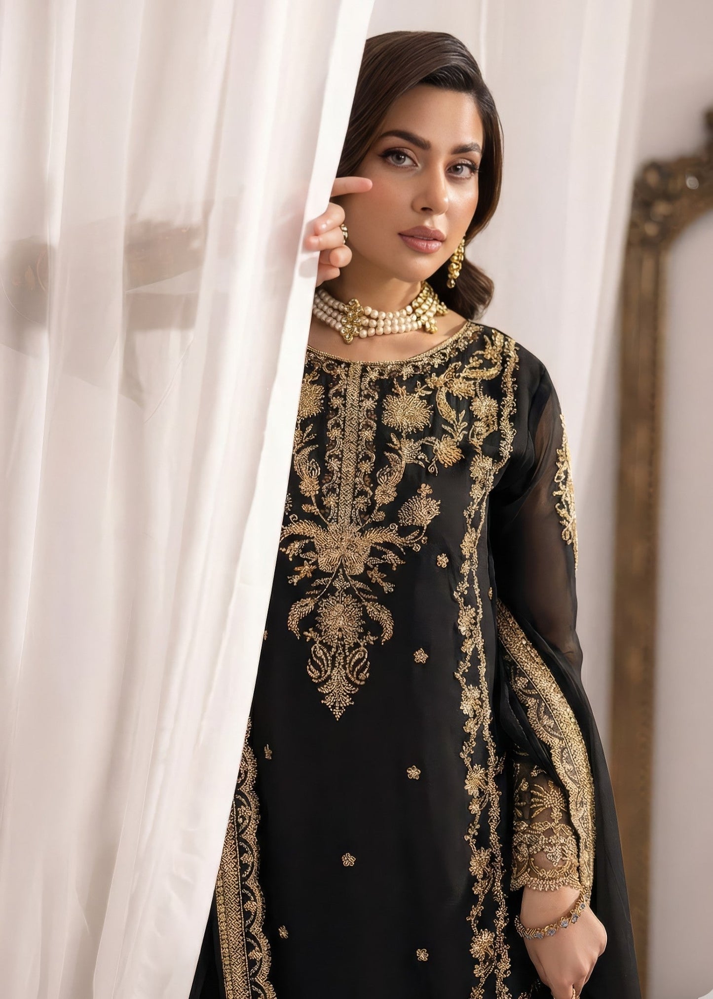 Jet Black Embroidered Party Wear Kurta Suit Online in Dubai UAE Abudhabi Ajman Sharjah