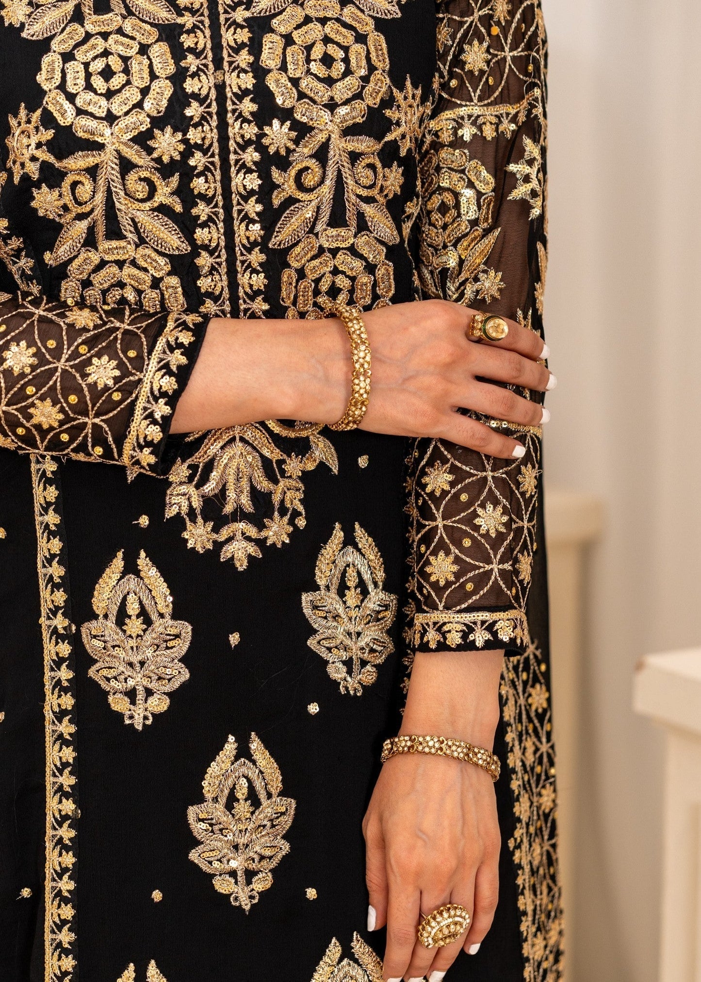 Jet Black Embroidered Partywear Kurta Set Online in Dubai UAE Abudhabi Ajman Sharjah