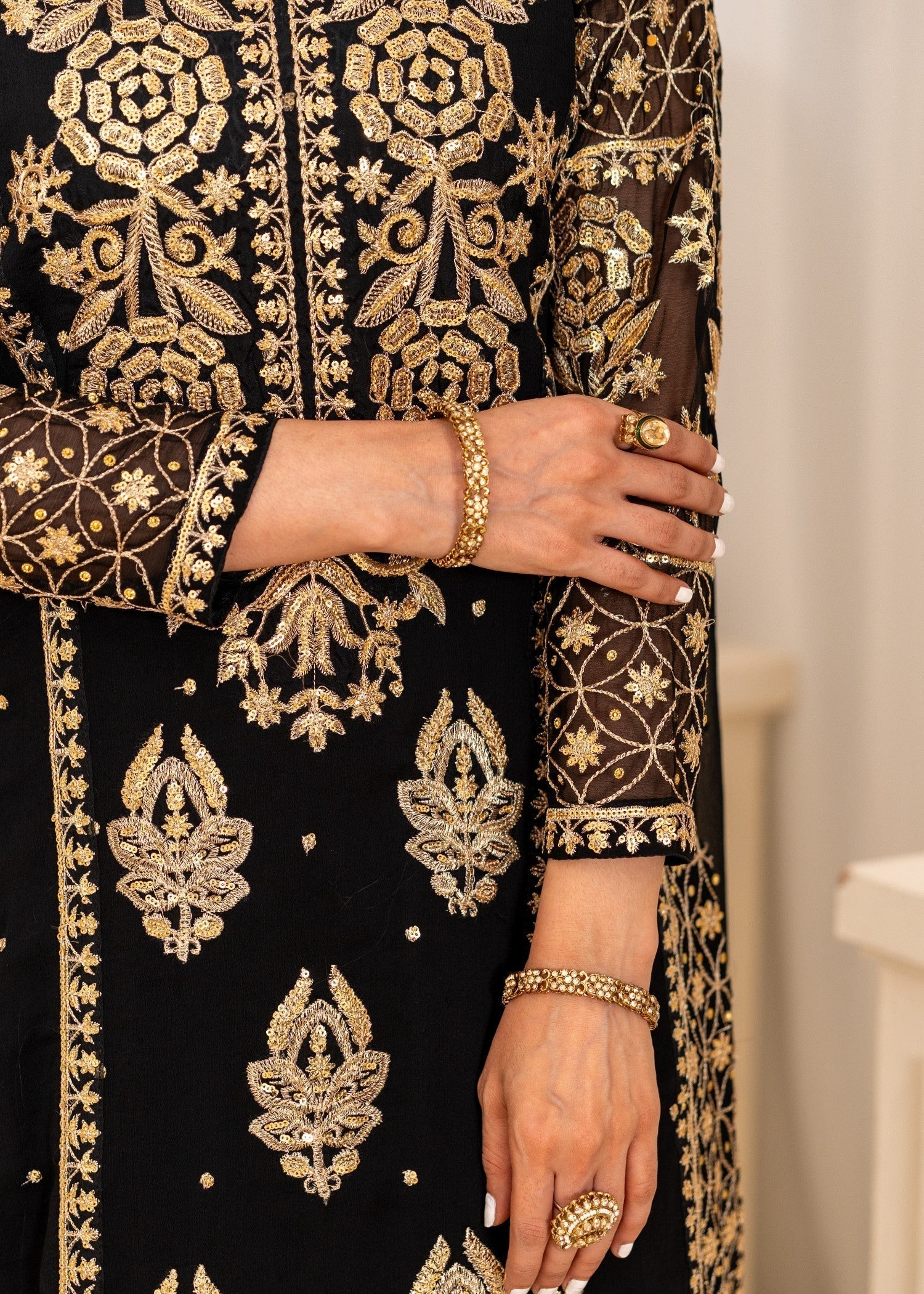 Jet Black Embroidered Partywear Kurta Set Online in Dubai UAE Abudhabi Ajman Sharjah