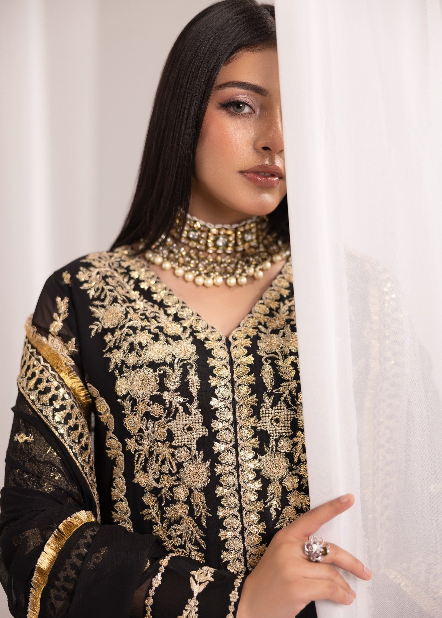 Jet Black Embroidered Plazzo Suit Online in Dubai UAE Abudhabi Ajman Sharjah
