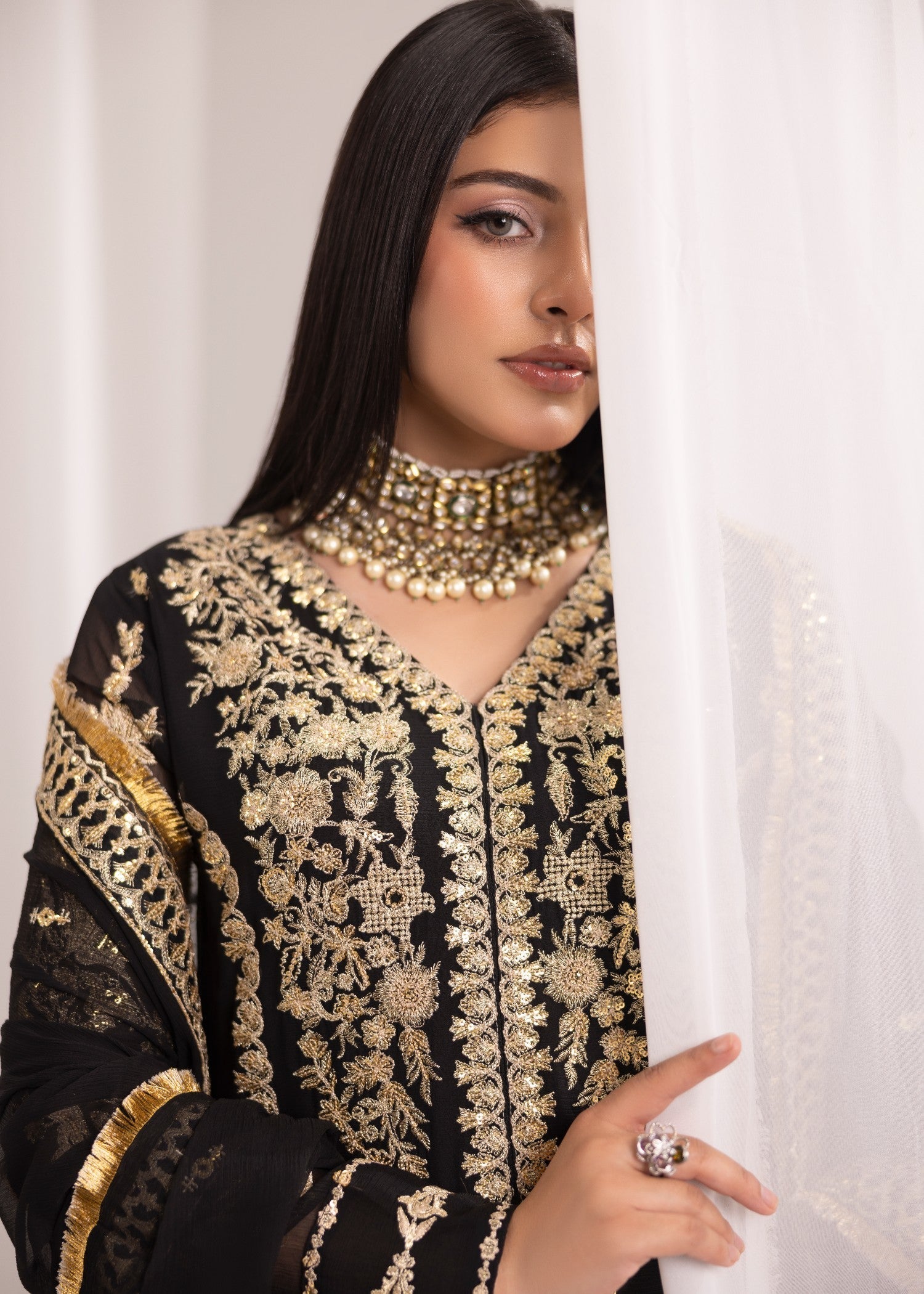 Jet Black Embroidered Plazzo Suit Online in Dubai UAE Abudhabi Ajman Sharjah