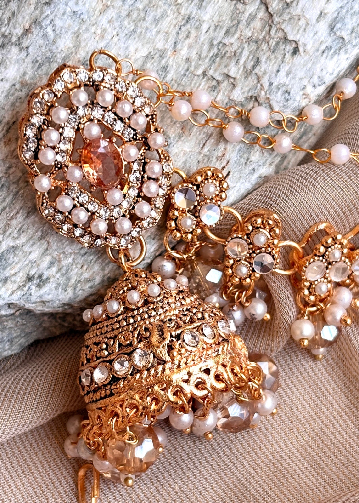 Jhumka Earrings Champagne Gold Plated Online in KSA Riyadh Saudi Arabia Oman Bahrain Qatar