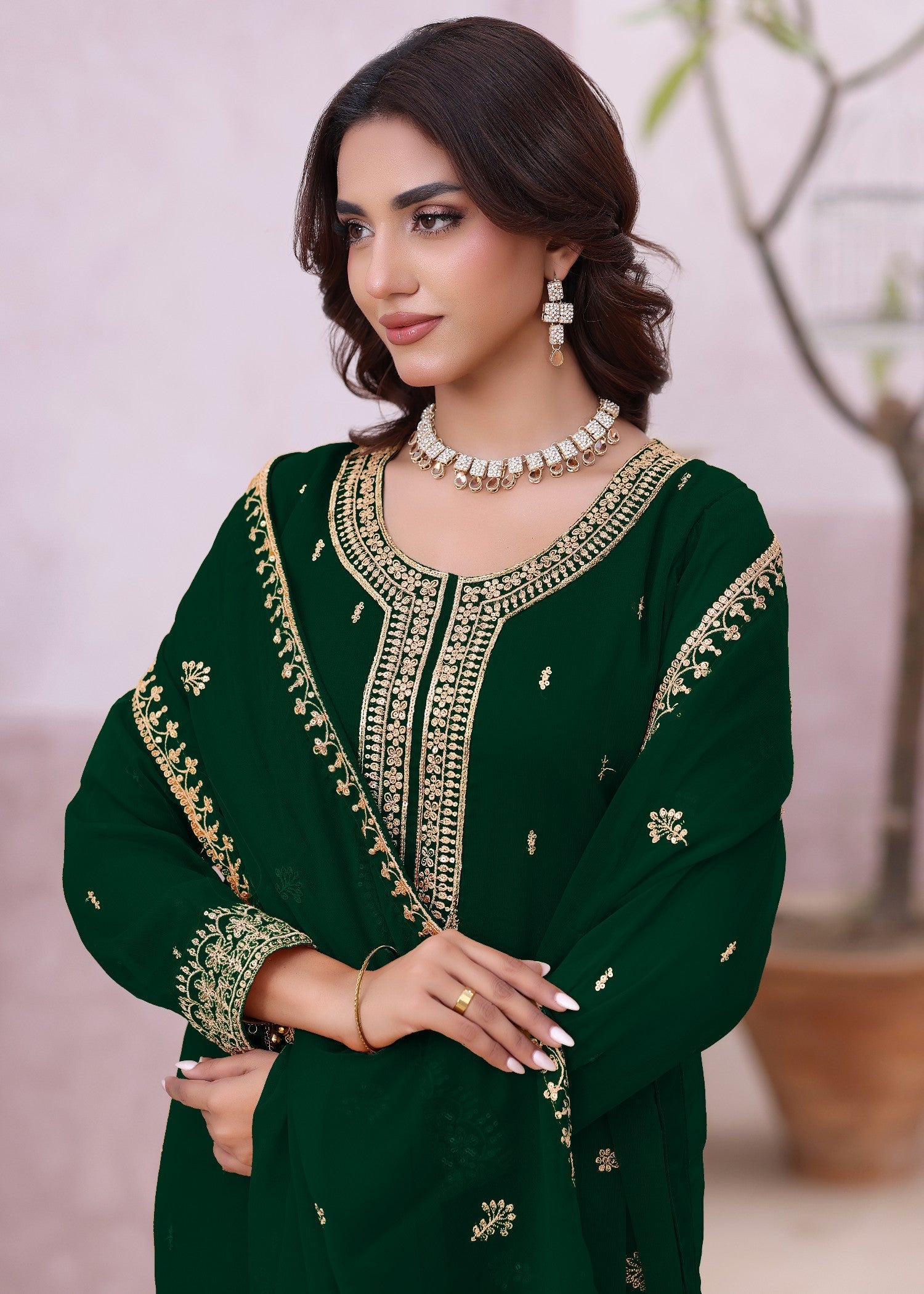 Kaai Green Chiffon Festive Wear Suit Online in Dubai DXB UAE Abudhabi Meena Bazaar
