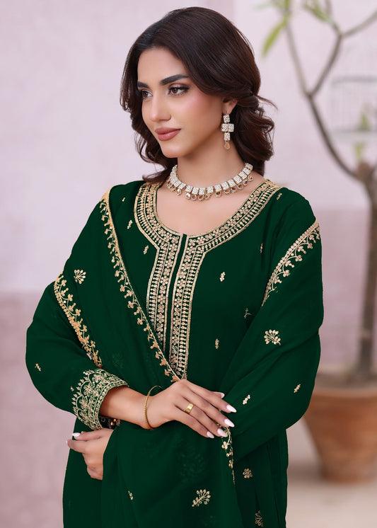 Kaai Green Chiffon Festive Wear Suit Online in Dubai DXB UAE Abudhabi Meena Bazaar