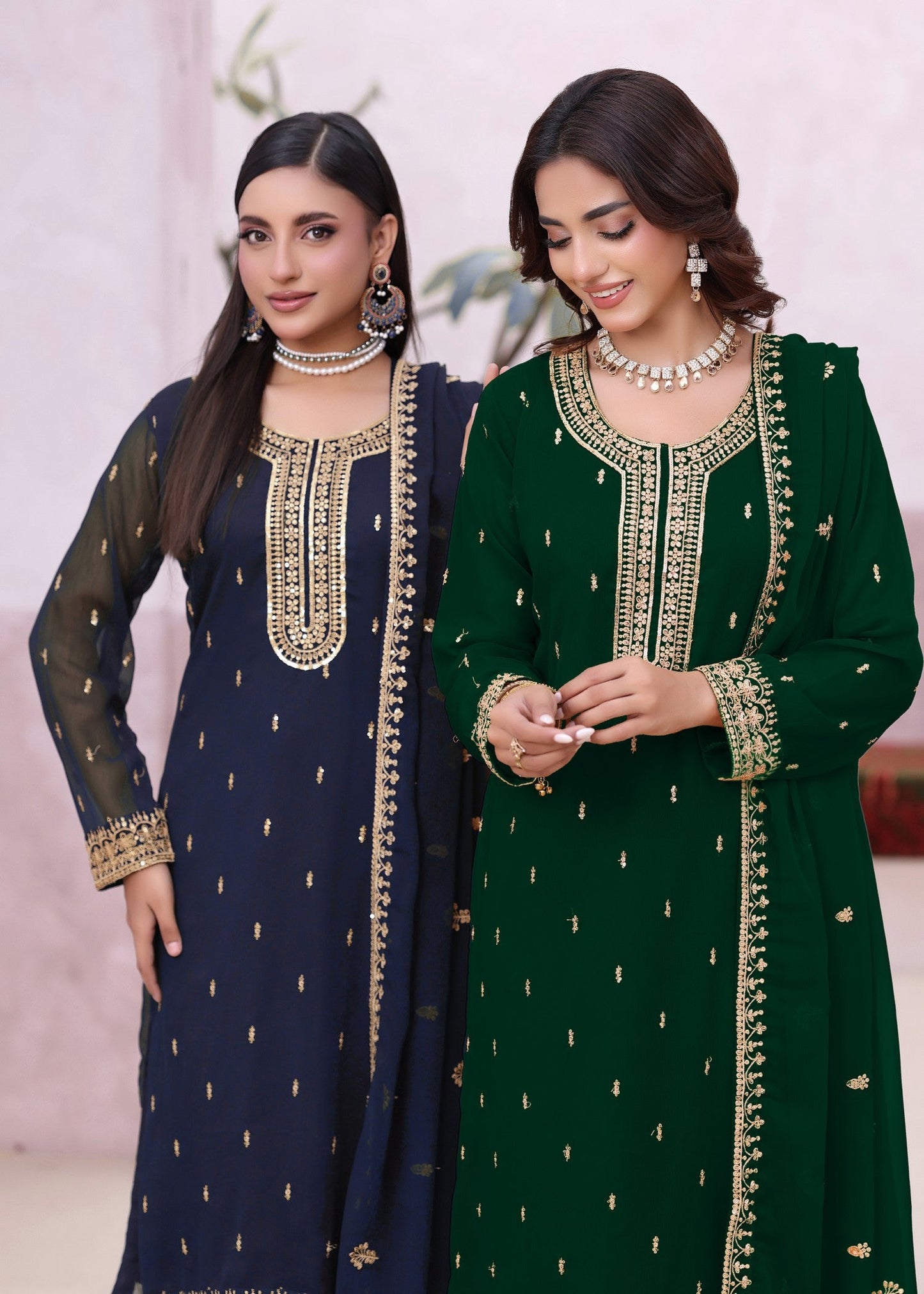 Kaai Green Embroidered Chiffon Wedding Guest Suit Online in Sri Lanka India Australia