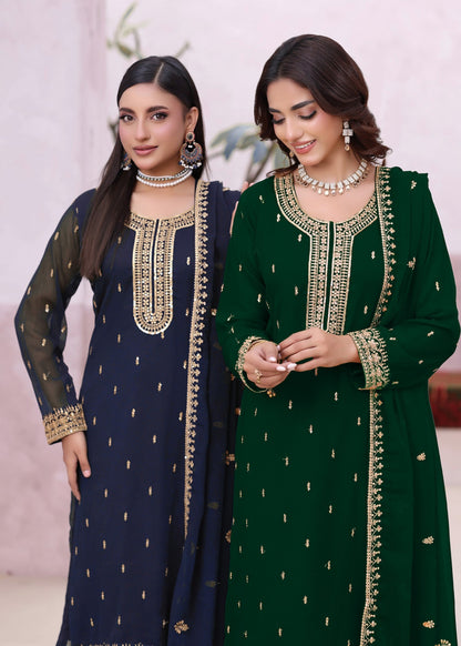 Kaai Green Embroidered Chiffon Wedding Guest Suit Online in Sri Lanka India Australia
