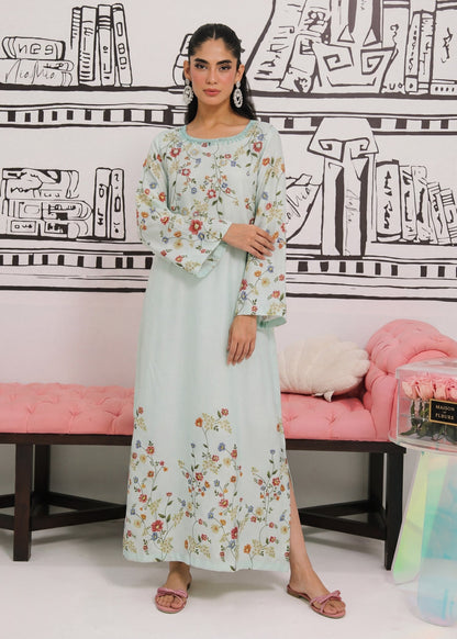 Kaftan Embellished Poly Silk Light Cyan Online in Dubai UAE Abudhabi Ajman Sharjah