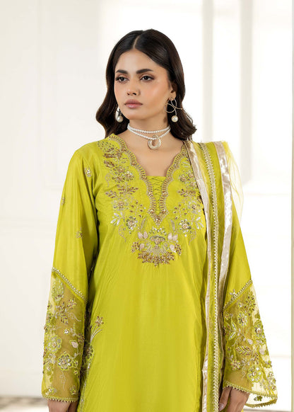 Key Lime Embellished Silk Net Dupatta Outfit Online in KSA Riyadh Saudi Arabia Oman Bahrain Qatar