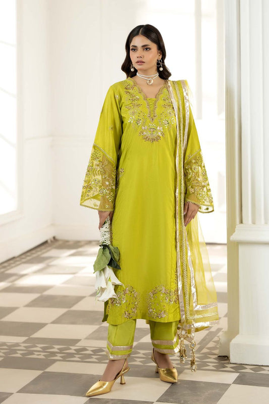 Key Lime Embellished Silk Net Dupatta Suit Online in Dubai UAE Abudhabi Ajman Sharjah