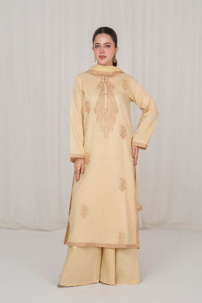 Khaki Brown Embroidered Lawn Sharara Suit Online in Dubai UAE Abudhabi Ajman Sharjah