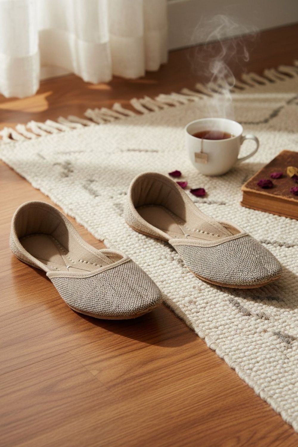 Khaki Brown Woven Cotton Khussa Online in Dubai UAE Abudhabi Ajman Sharjah