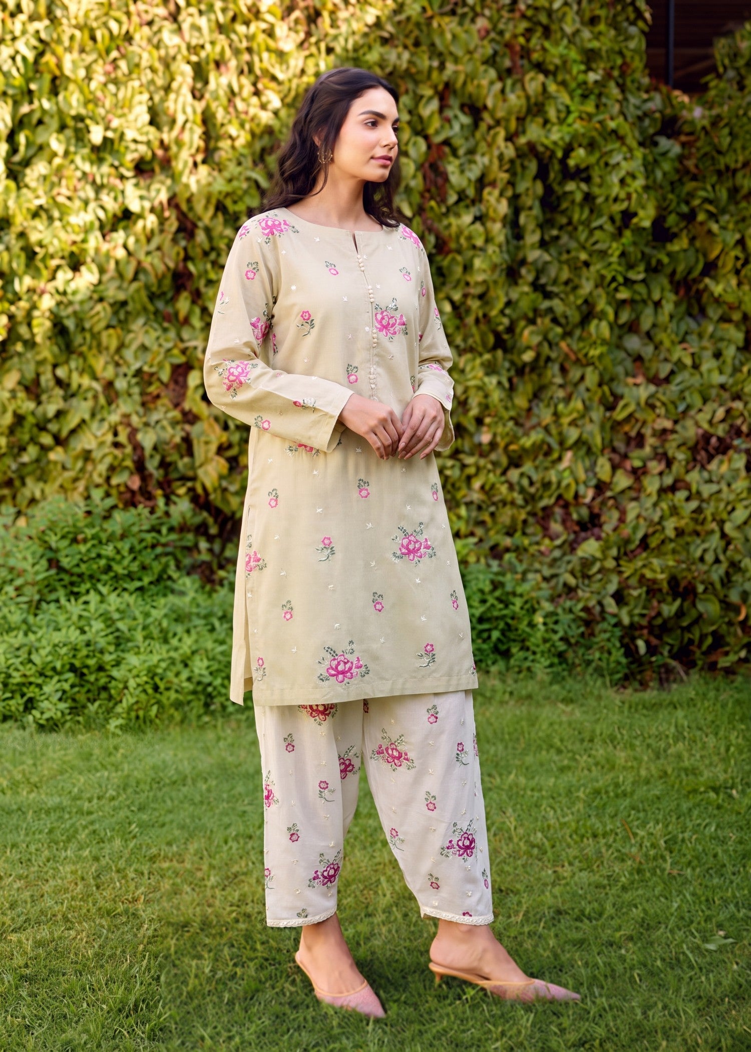 Khaki Embroidered Lawn Pakistani Suit Online in Sri Lanka India Australia