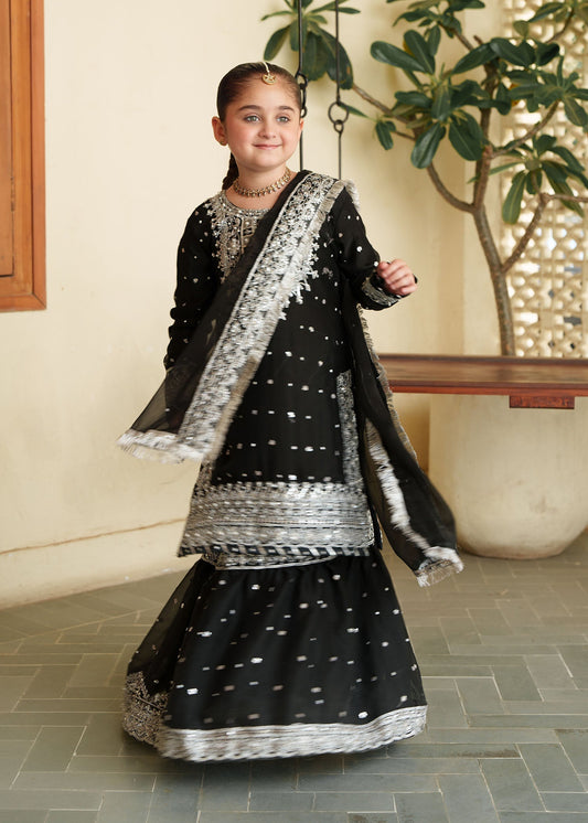 Kids Black Chiffon Pakistani Suit Gharara Online in KSA Riyadh Saudi Arabia Oman Bahrain Qatar