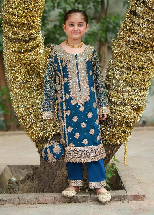 Kids Blue Chiffon Salwar Kameez Online in KSA Riyadh Saudi Arabia Oman Bahrain Qatar