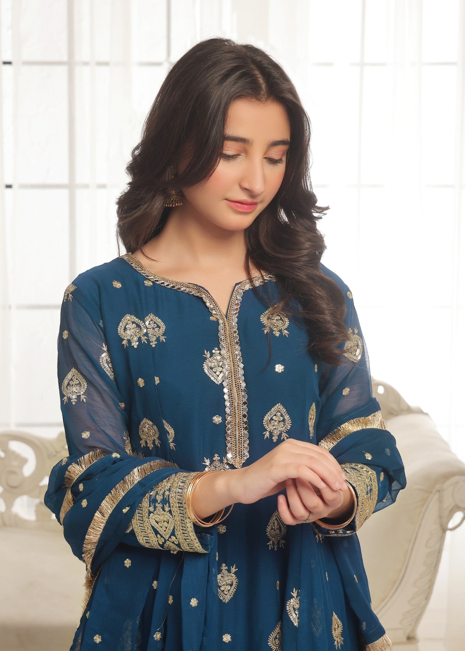 Kids Blue Embroidered Chiffon Dupatta Suit Online in Dubai DXB UAE Abudhabi Meena Bazaar