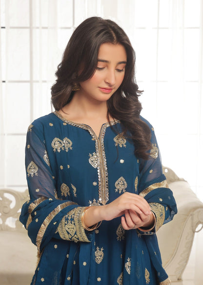 Kids Blue Embroidered Chiffon Dupatta Suit Online in Dubai DXB UAE Abudhabi Meena Bazaar