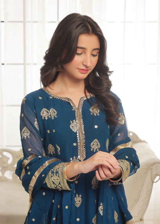 Kids Blue Embroidered Chiffon Dupatta Suit Online in Dubai DXB UAE Abudhabi Meena Bazaar