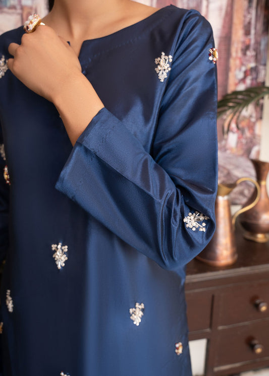 Kids Blue Embroidered Kattan Silk Party Suit Online in Dubai DXB UAE Abudhabi Meena Bazaar