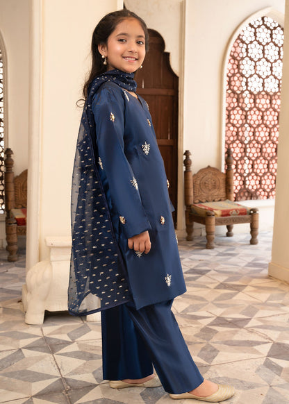Kids Embellished Blue Kattan Silk Pakistani Suit Online in KSA Riyadh Saudi Arabia Oman Bahrain Qatar