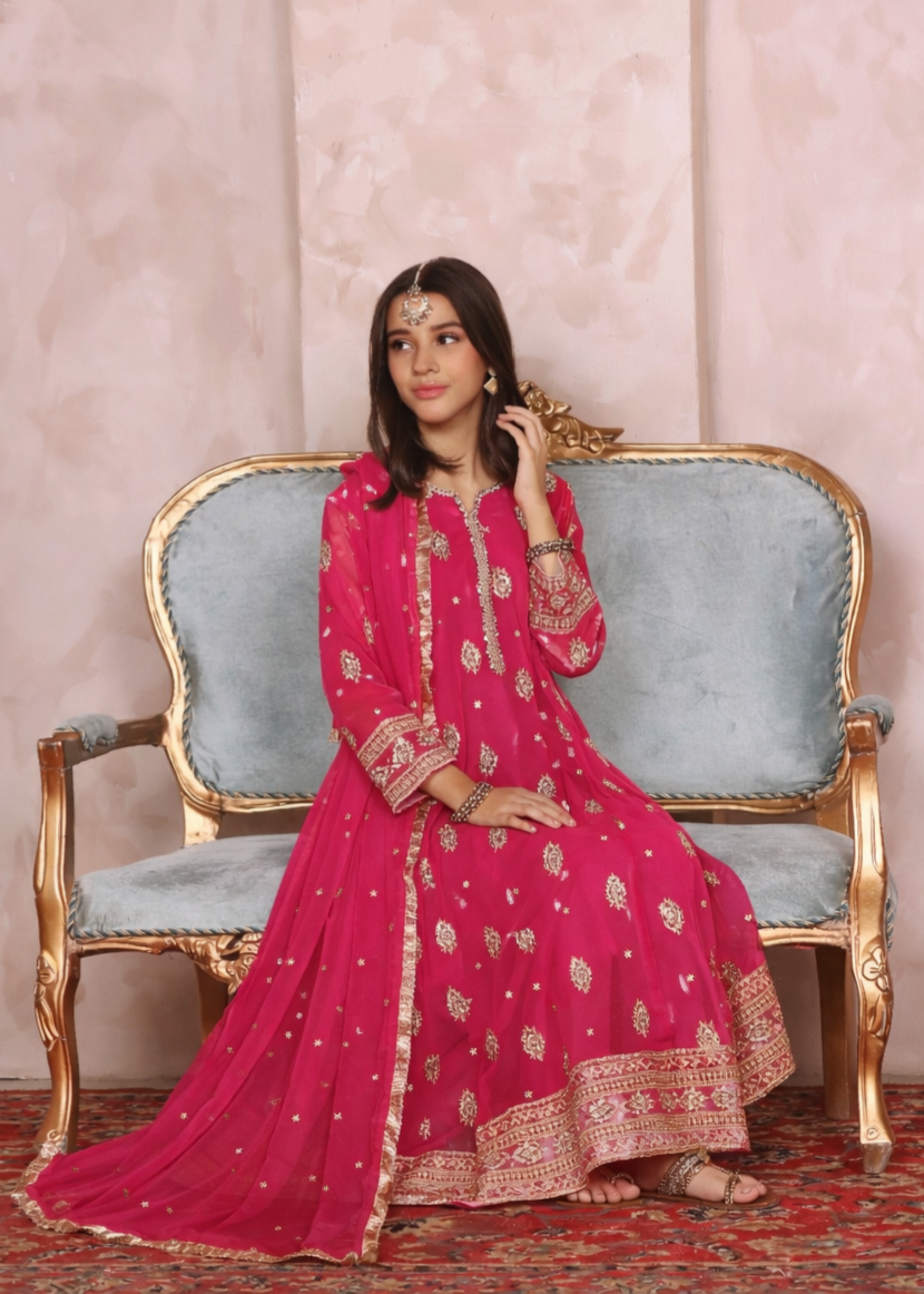 Kids Embroidered Chiffon Festive Partywear Salwar Kameez Online in KSA Riyadh Saudi Arabia Oman Bahrain Qatar