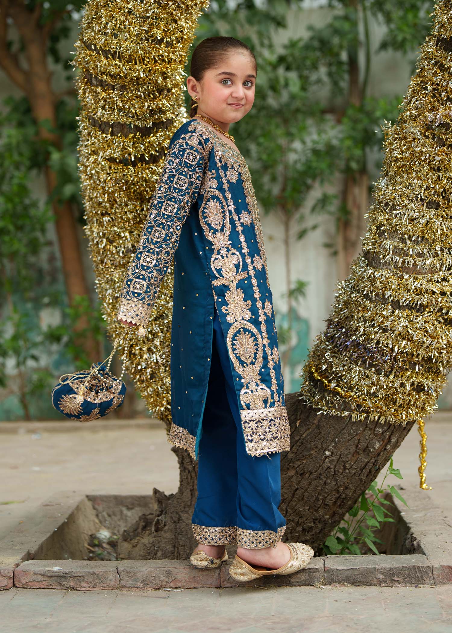 Kids Festive Blue Chiffon Pakistani Suit Online in Sri Lanka India Australia