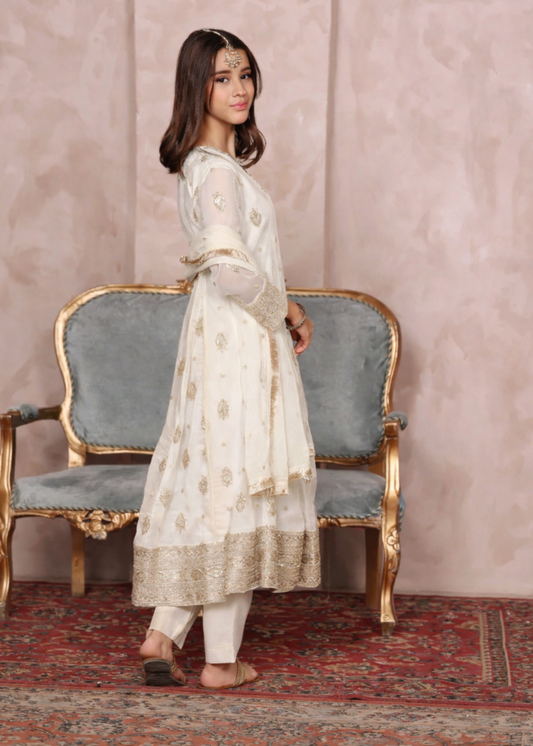 Kids Festive Embroidered Chiffon Salwar Kameez Online in KSA Riyadh Saudi Arabia Oman Bahrain Qatar