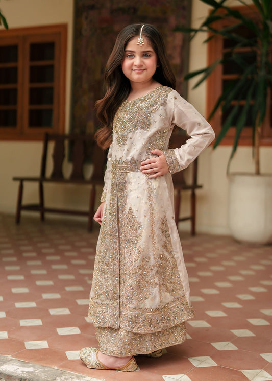 Kids Gold Chiffon Salwar Kameez Online in KSA Riyadh Saudi Arabia Oman Bahrain Qatar