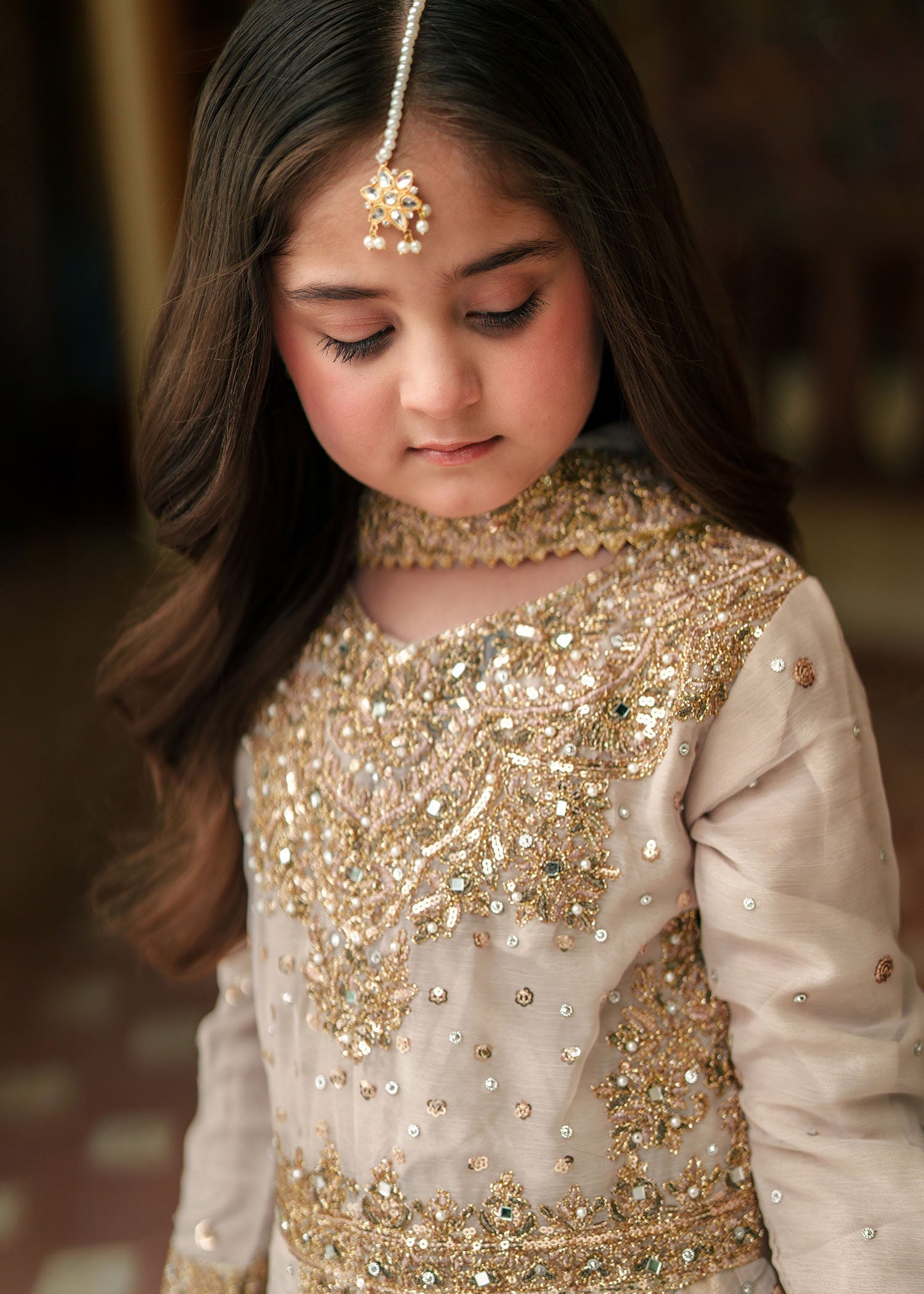 Kids Gold Chiffon Straight Pishwas Suit Online in Dubai UAE Abudhabi Ajman Sharjah