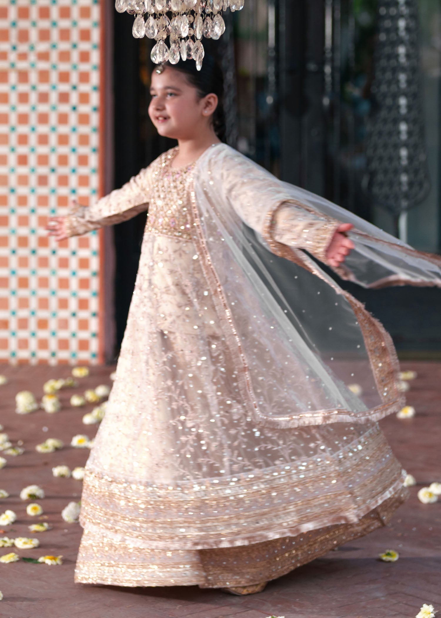 Kids Gold Net Embellished Pishwas Suit Online in KSA Riyadh Saudi Arabia Oman Bahrain Qatar