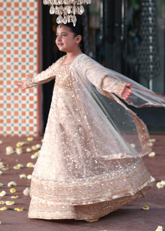 Kids Gold Net Embellished Pishwas Suit Online in KSA Riyadh Saudi Arabia Oman Bahrain Qatar