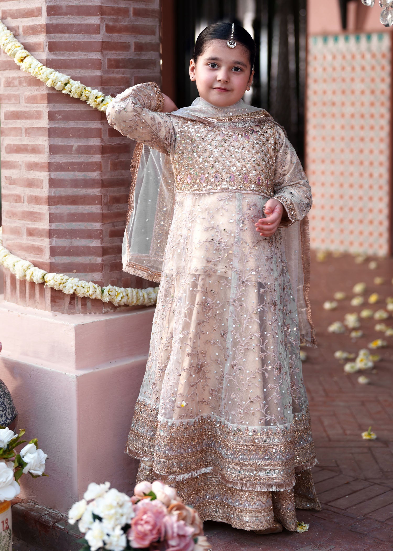 Kids Gold Net Festive Pishwas Suit Online in Sri Lanka India Australia
